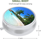 3 Pack Pill Box, Small Pill Case for Purse & Pocket, Cute Travel Medicine Organizer, Portable Medicine Container Holder to Hold Vitamins, Medication, Fish Oil & Supplement, Beach & Galaxy
