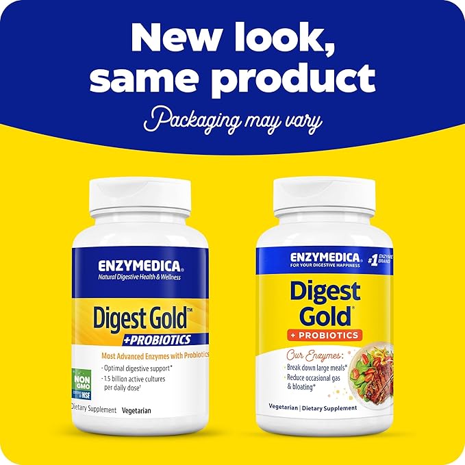 Enzymedica Digest Gold + Probiotics, 2-in-1 Digestive Enzymes & Probiotic Support, Promotes Gut Health with 1 Billion Active Cultures, 180 Capsules