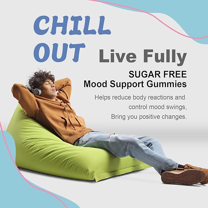 Sugar Free Ashwagandha Mood Support Filled Gummies for Women Men, Calm Gummy with Vitamin D3 B6, Vegan Omega 3, L-Theanine, CoQ10 & Rhodiola Rosea, Natural Relax Calming Supplement, Vegan, 120Cts