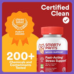 SmartyPants Adult Stress Support Gummies: Fast-Acting Calm & Mood Support with L-Theanine 200mg & Ashwagandha (Sensoril), Non-Drowsy, Mixed Berry Flavor, 60 Count (30 Day Supply)