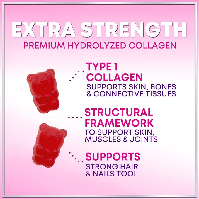 Collagen Peptides Gummies - 2500 mcg D-Biotin Per Serving - Hydrolyzed Protein Type I & III Multi Collagen Supplement with Vitamin C & Zinc - Support for Hair, Skin, Nails, Berry Flavor - 120 Gummies