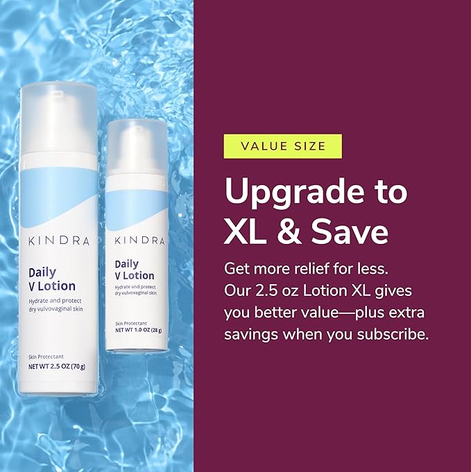 Kindra Daily V XL Vaginal Moisturizer Lotion - OBGYN Recommended for Dryness & Itch, with Hyaluronic Acid, Prevents Infection & Odor- Estrogen-Free Cream, pH-Balanced Feminine Care - 120 Applications