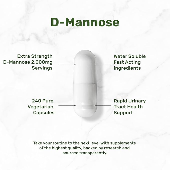 DEAL SUPPLEMENT D Mannose 500mg Capsules (2,000mg Per Serving), 240 Veggie Pills – Fast Acting Water-Soluble Form – Extra Strength Urinary Tract (UTI) Health Support – Non-GMO, Vegan Friendly