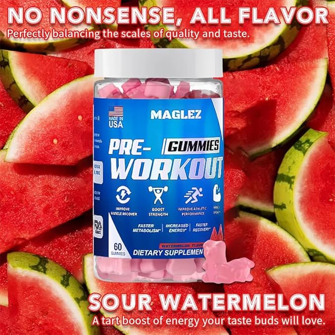 Pre Workout Gummies for Men & Women, PreWorkout Gummy with Beta Alanine | Organic Caffeine | Chromium Picolinate | Gluten free, Vegan, increased energy, faster metabolism & recovery (60 gummy)