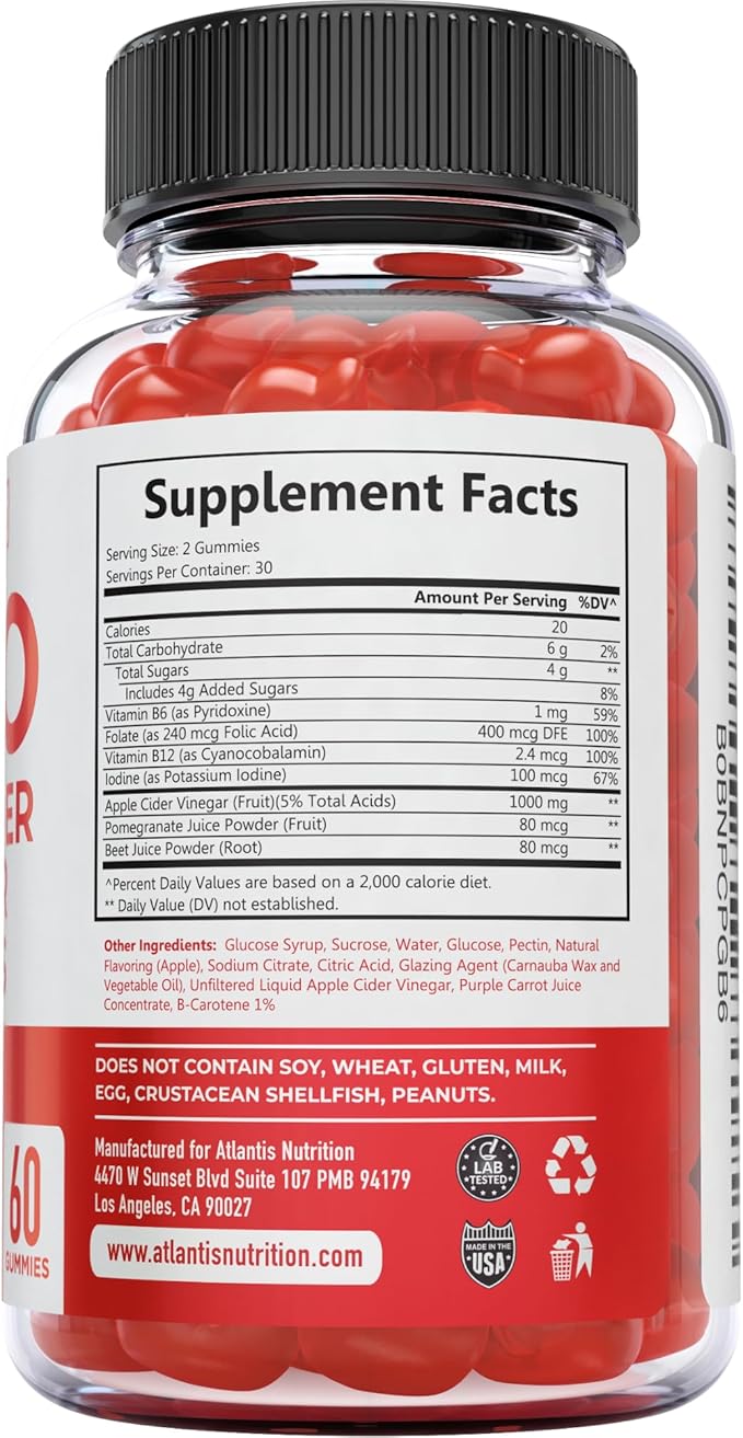 Atlantis Nutrition Keto ACV Gummies for Weight Loss - Apple Cider Vinegar Gummies Formulated to Support Advanced Weight Loss, Digestion, Detox & Cleansing, Made with 1000MG ACV Per Serving - 60 Count