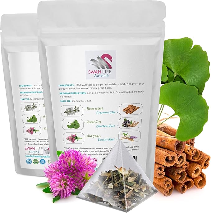 Menopause Support Tea - MENOPAUSE TEA 14 DAYS - Menopause Relief Tea, organic tea for menopause, black cohosh, gingko, red clover herb, cinnamon chip, green tea,licorice root, eleuthero 1 Pack 14 Bags