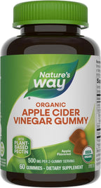 Nature’s Way Organic Apple Cider Vinegar Gummies, 500 mg Organic Apple Cider Vinegar per 2-Gummy Serving, Apple Flavored, 60 Gummies (Packaging May Vary)