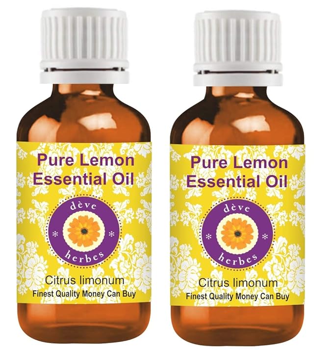 Deve Herbes Pure Lemon Essential Oil (Citrus limonum) Steam Distilled (Pack of Two) 100ml X 2 (6.76 oz)