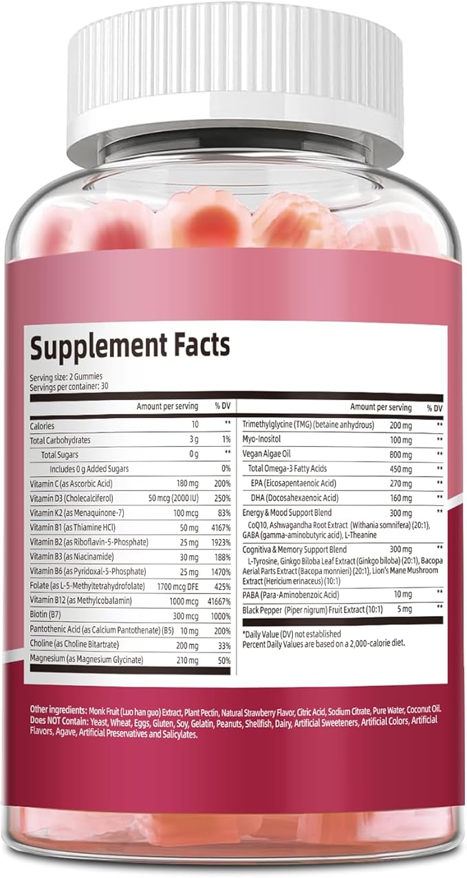 Ultra Methylated Vitamin B Complex Sugar Free Gummies - All B Vitamins + Vitamin C D3 K2 Ashwagandha Magnesium Omega 3 CoQ10 for Women Men - Methyl Vitamin B12, Methylfolate, B1, B2, B3, B5, B6, B7 B9