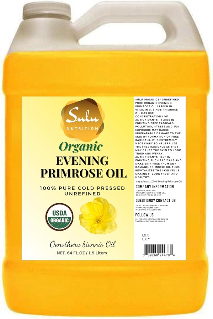 USDA Organic Cold Pressed Evening Primrose Oil 12% GLA (4 lbs/ 64 oz)