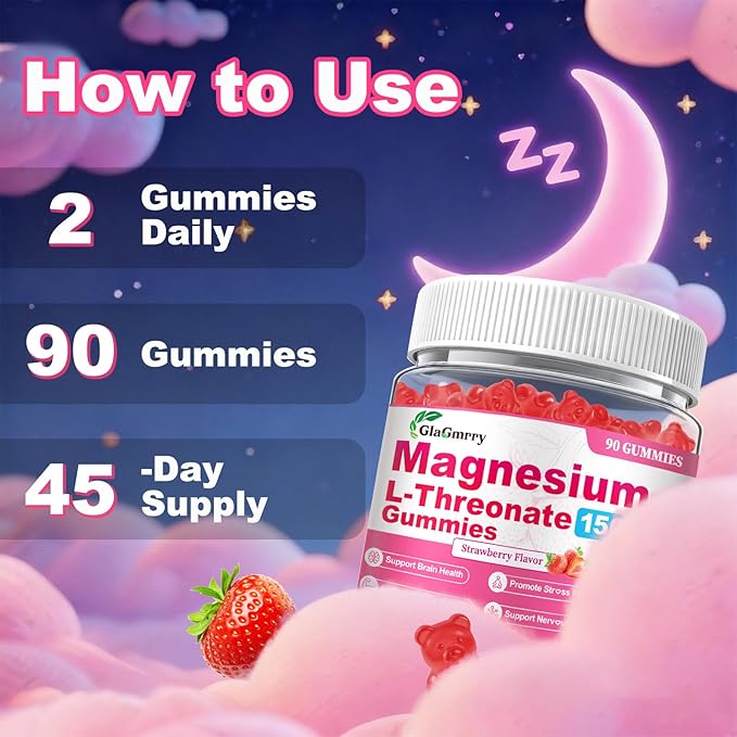 90 Count Magnesium L-Threonate Gummies, High Absorption Magnesium Threonate Supplement for Adults & Kids, Support Brain Health, Memory, Focus, Restful zzZ & Muscle, Sugar Free, Vegan, Non-GMO