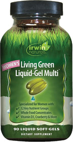 Irwin Naturals Women’s Living Green Liquid-Gel Multi - Whole Food Multivitamin for Women with 70 Nutrients, Omega Oils & Greens Blend - Liquid Soft-Gels with BioPerine® for Absorption - 120 Count