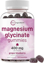 Magnesium Glycinate Gummies 400mg Per Serving, 120 Count | Natural Grape Blueberry Flavor | Potent Elemental Form + Chelated for High Absorption | Healthy Muscle, Bones, & Mood Support Supplement