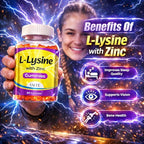 VAITE L Lysine Gummies 1000mg with Zinc - Supports Skin, Lip, Vegan, Gluten Free, 60 Chewable L-Lysine for Adults, Vitamins Tissue Health & Immune System, Amino Acid & Complex Supplements, Non-GMO