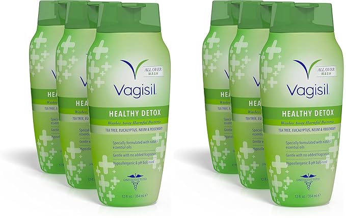Vagisil Feminine Wash for Intimate Area Hygiene,Healthy Detox,All Over Body Wash for Women,Gynecologist Tested,Hypoallergenic and pH Balanced,12 Fl Oz,(Pack of 6)