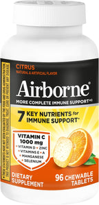 Airborne Vitamin C 1000mg (per Serving) - Citrus Chewable Tablets (96 Count in a Box) - Packaging May Vary