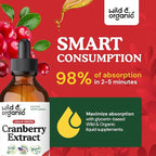 Wild & Organic Cranberry Concentrate Liquid Drops - Urinary Tract Support with Cranberry Supplement for Women & Men - 500 mg Extract per Serving - Vegan, Sugar & Alcohol-Free - 4 fl oz