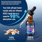 2PCS Vitamin D3 K2 Drops for Kids - Liquid Supplement with Magnesium for Calcium Absorption, Joint Health, Teeth & Heart - Non-GMO, Vegan, Orange, 4 Fl Oz - Kids Ages 4+