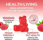 High Absorption Magnesium Gummies for Adults，Magnesium Supplement for Muscle, Nerve, Bone and Heart Support, Vegan, Non-GMO，Raspberry Flavor (60 Count（Pack of 1）)