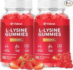 L-Lysine 1000mg Gummies for Immune Support & Skin Health -Chewable Lysine Supplement for Adults, Sugar-Free, Natural Strawberry Flavor, Gluten-Free (60 Count（Pack of 2）)