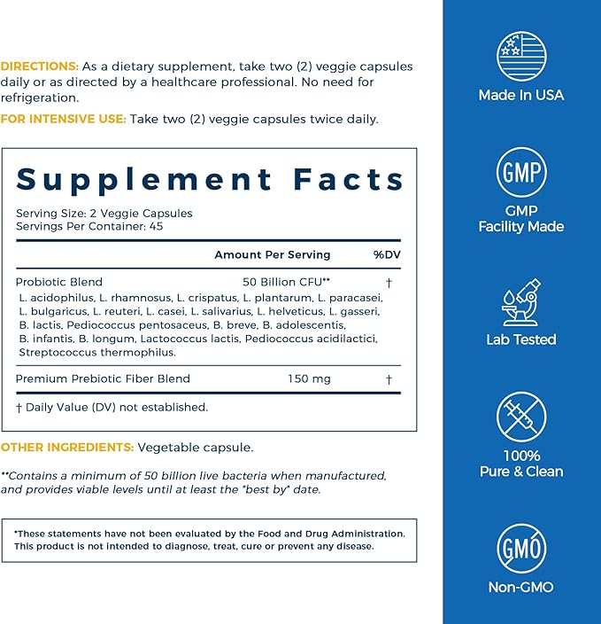 NewRhythm Probiotics 50 Billion CFU 20 Strains, 90 Veggie Capsules, Targeted Release Technology, Stomach Acid Resistant, No Need for Refrigeration, Non-GMO, Gluten Free