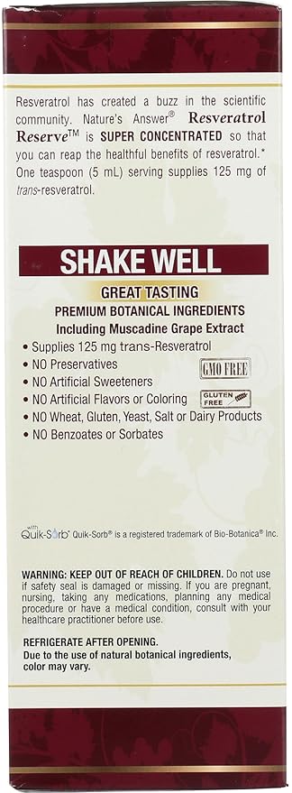 Nature's Answer Alcohol-Free Resveratrol Reserve, 5-Fluid Ounces | Packed with Antioxidants | Promotes Overall Health | Immune System Support | Single Count