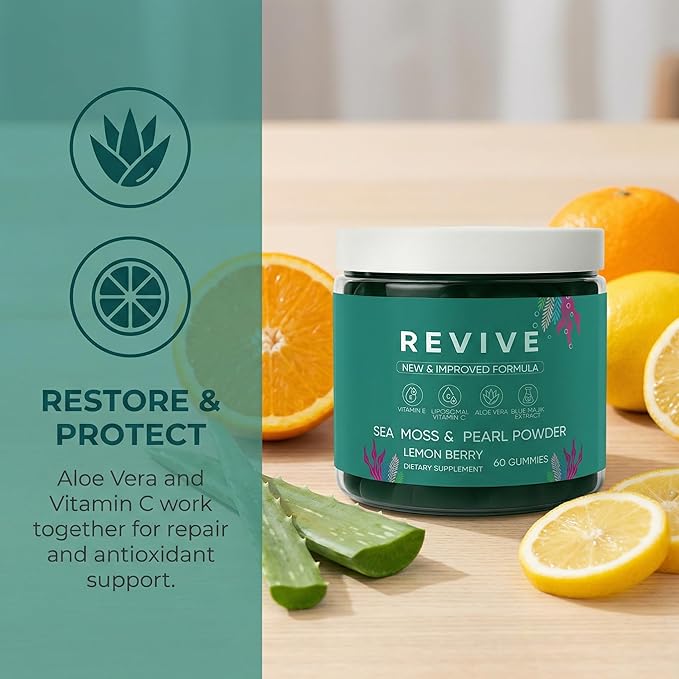 Balmbare Revive Gummies for Hair Loss - Sea Moss Gummies with Vitamin C, Vitamin E, Aloe Vera, Pearl Powder Supports Faster Hair Growth, Stronger Nails, Healthy Skin, Extra Strength - 60 Count