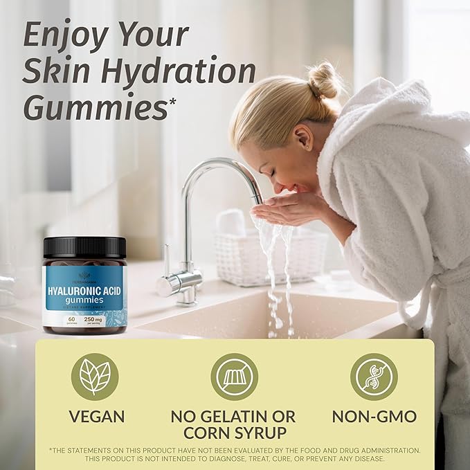 HERBAMAMA Hyaluronic Acid Gummies - 250mg Pure Hyaluronic Acid for Hair, Skin & Nails Support - Vegan, Non-GMO Skin Elasticity Supplement - 60 Pectin-Based Mango-Flavored Chews
