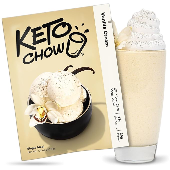 Keto Chow Vanilla Cream - Keto Meal Replacement Shake Powder - Nutritionally Complete - Low Carb - Delicious Easy Meal Substitute - Protein Rich & Dairy Free - Single Meal Serving