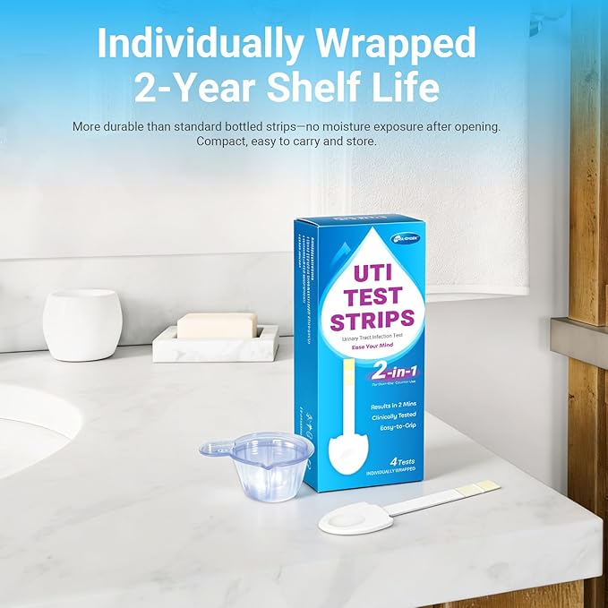 3 Pack UTI Test Strips, Urinary Tract Infection Test Kit for Women Men, Accurate Result in 2 Minutes, Monitor Bladder Health at Home, Clinically Tested, Easy to Grip, Individually Wrapped