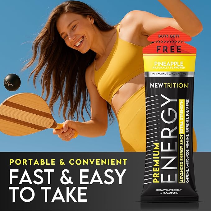 NewTrition® Extra Strength Energy Shots, 1.7 fl oz - 250mg Caffeine with Vitamin B & Amino Acids, Sugar-Free, Zero Calorie Vitamin Energy Drink for Focus & Endurance (Pack of 6, Pineapple)