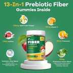 9G Fiber Gummies for Digestive Health & Regularity - No Sugar Added Apple Flavor - Prebiotic Fiber Supplement with Greens - Daily Gummies for Adults, Women & Men - 60CT