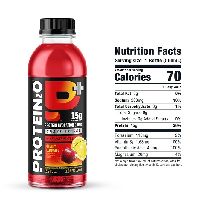 Protein2o 15g Whey Protein Infused Water Plus Energy,Cherry Lemonade,16.9 oz Bottle,(Pack of 24)
