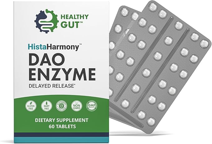 Healthy Gut HistaHarmony | Delayed Release DAO Enzyme Supplement | 30,000 HDU Diamine Oxidase Histamine Blocker | 60 Servings