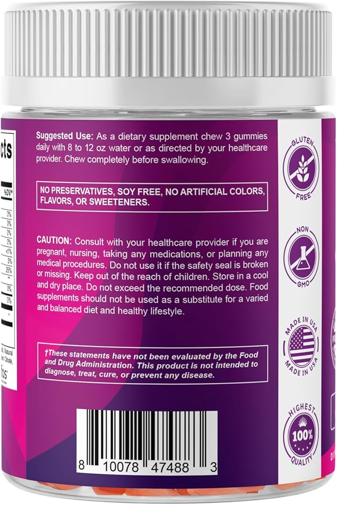 Vitamatic Prebiotic Fiber Gummies for Adults, 7G Extra Strength, Zero Sugar Added, 240 Pectin Based Gummies, Digestive Health & Regularity Support (Pack of 2)