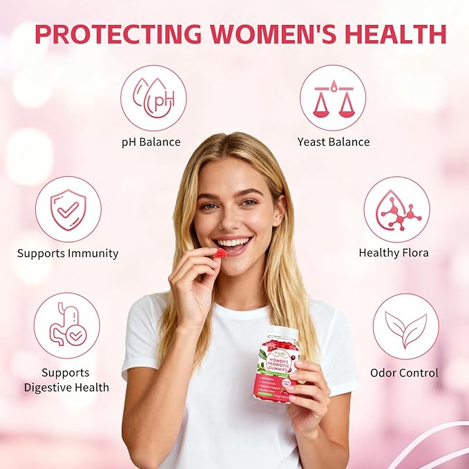Women Probiotic Gummies for Feminine Health, Supports pH Balance, Vaginal Health, Odor Control & Yeast Balance, Digestive & Immune Support, Sugar Free Cranberry Flavor, 60 Count (Pack of 1)