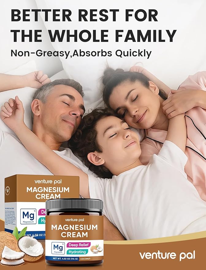 Venture Pal Topical Magnesium Cream, Fast-Absorbing Magnesium Moisturizing Lotion with Coconut Oil, Shea Butter & Hyaluronic Acid, Suitable for Kids