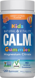 Natural Vitality Calm, Magnesium Citrate Kids Supplement, Stress Relief Gummies, Supports a Healthy Response to Stress, Gluten Free, Vegan, Sweet Citrus, 120 Gummies
