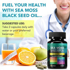 Sea Moss Black Seed Oil Ashwagandha Ginger Capsules, Seamoss Capsules Supplement with Bladderwrack Burdock & Vitamin C Vitamin D3 for Women & Men-Enhanced Immunity,60 Counts