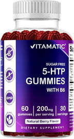 Vitamatic Sugar Free 5-HTP 200mg Gummies with B6 – 60 Pectin-Based Gummies – Mood Support & Stress Relief