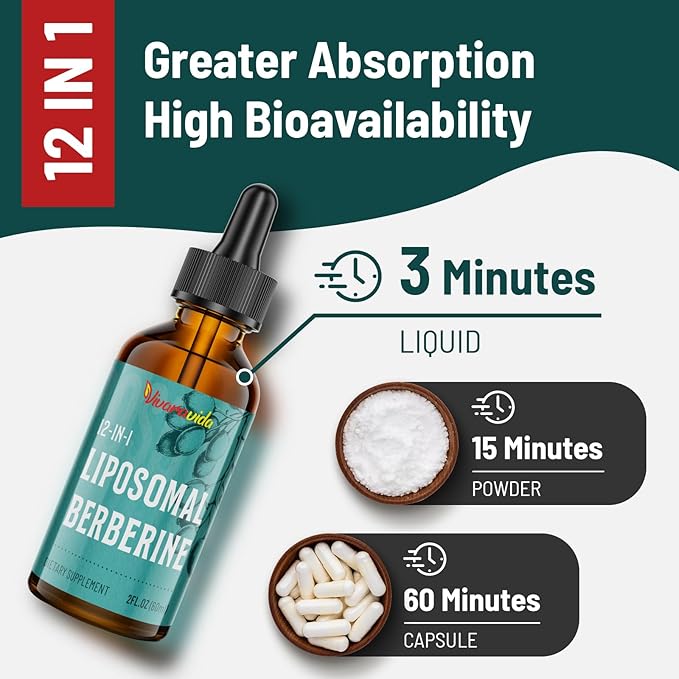 Berberine HCl Drops Supplement - Liposomal Berberine HCl Liquid- 2 fl oz