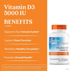 Doctor's Best Vitamin D3 5000IU, Non-GMO, Gluten & Soy Free, Regulates Immune Function, Supports Healthy Bones, White, No Flavour, 180 Count