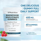 Spnutrition Magnesium Bisglycinate Gummies – Chelated Magnesium Supplement, Promotes Muscle & Nerve Function, Relaxation & Everyday Wellness – 60 Raspberry Gummies (1)