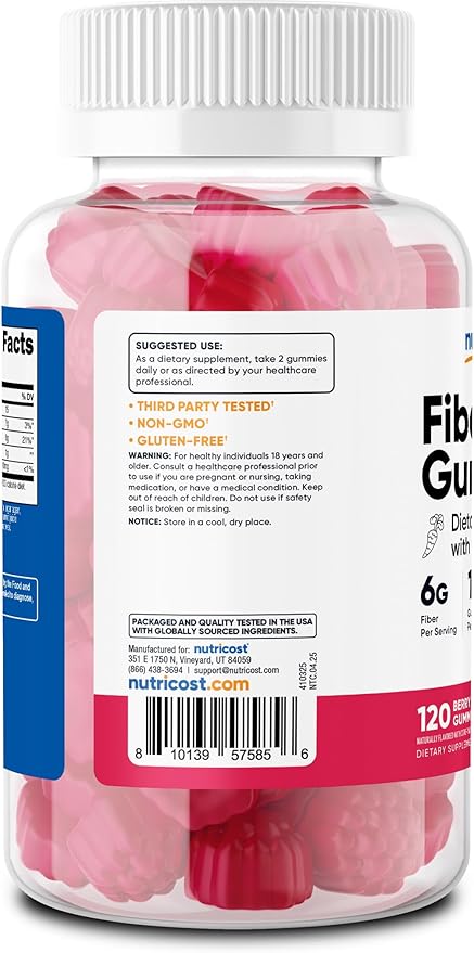 Nutricost Fiber Gummies (Berry Flavored) 120 Gummies - Dietary Fiber Supplement with Chicory Root, 6g per Serving, Vegan, 60 Servings