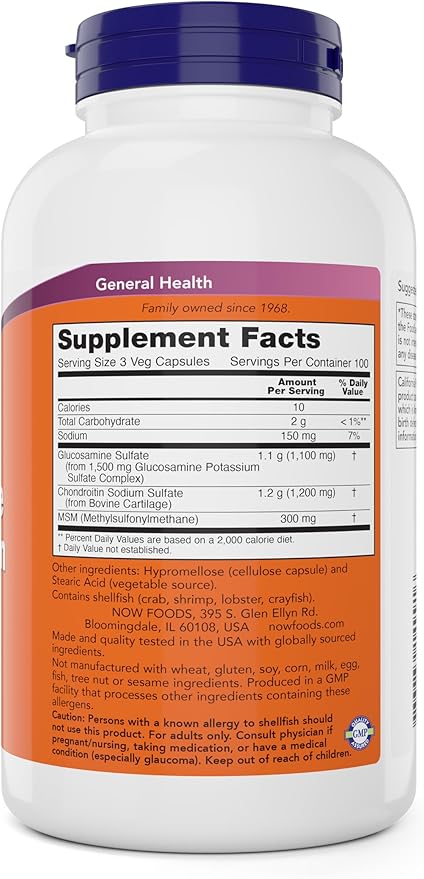 Now Glucosamine & Chondroitin with MSM, 300 Capsules