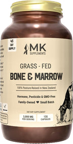 MK Supplements Grass-Fed Bone & Marrow Capsules | Collagen Types I & II + Bone Peptides + Marrow | Whole-Food Calcium Matrix | New Zealand Raised | 135 Capsules
