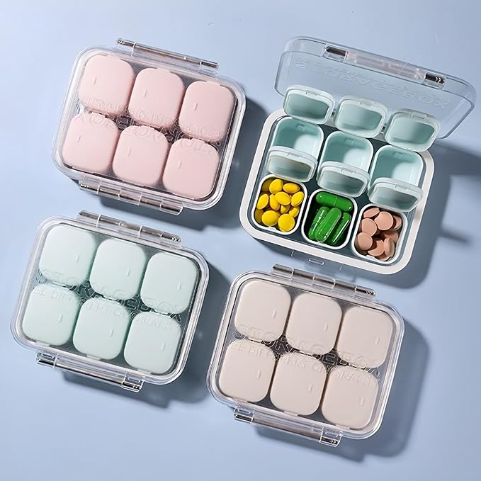 4/6 Grid Free Assembly Travel Medicine Organizer 10 Day Pill Organizer Portable Pill Box Waterproof Pill Case Daily Medication Carry Case for Vitamins, Fish Oils, Supplements