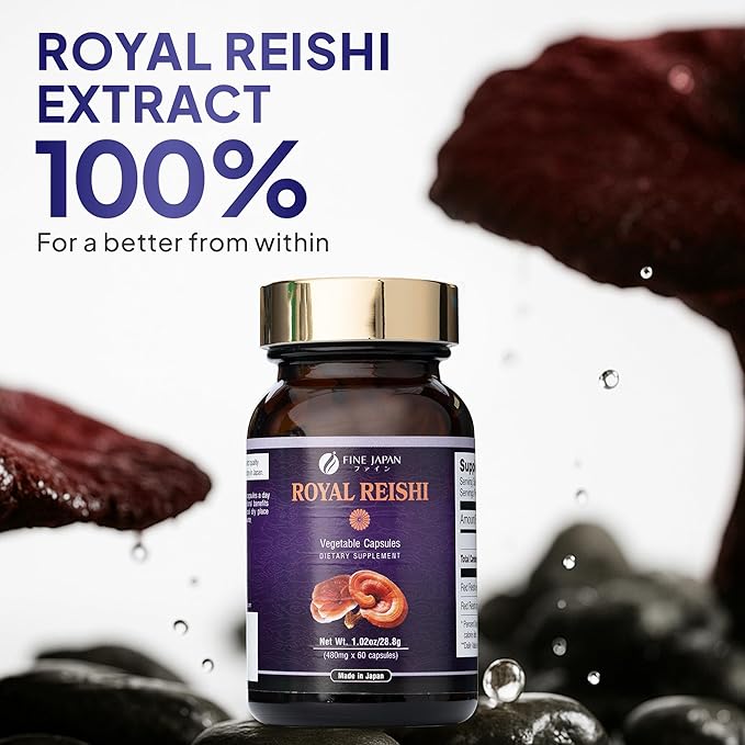 FINE JAPAN Organic Reishi Mushroom Capsules-Organic Mushroom Extract Supplement to Boost Your Immune System Health Dynamic Mushroom - 60 Capsules