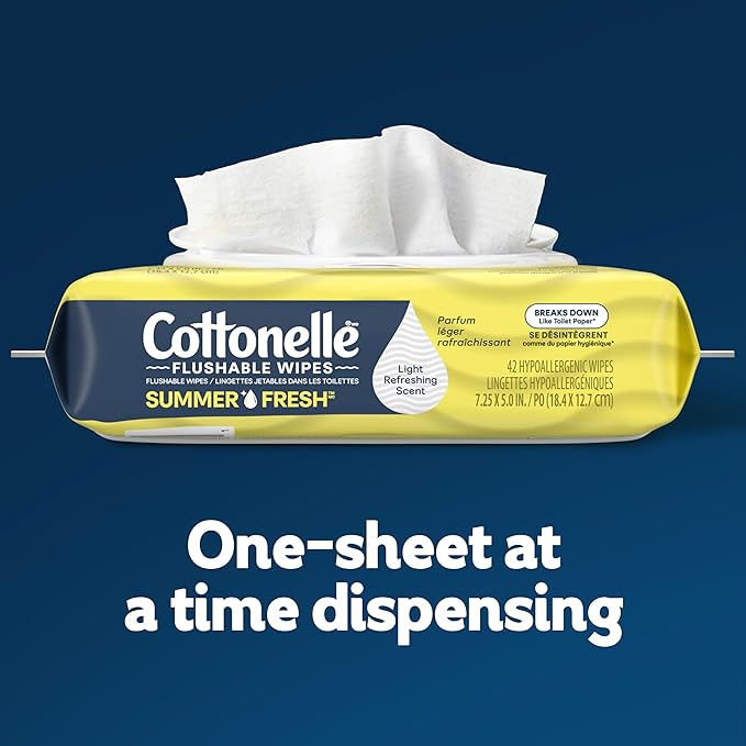 Cottonelle Summer Fresh Scented Flushable Wipes, 2 Flip-Top Packs, 42 Wet Wipes per Pack
