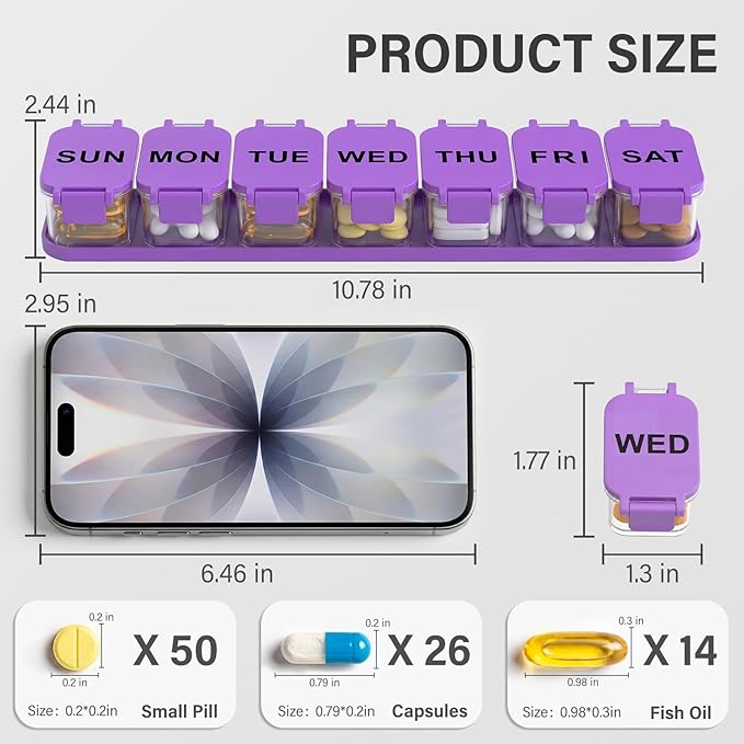 Extra Large Weekly Pill Organizer - Waterproof 7-Day Pill Box, Portable Vitamin & Supplement Case, Easy to Open Design, Ideal for Travel and Daily Medication Management